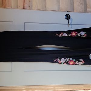 Navy Embroidered Flare Leggings